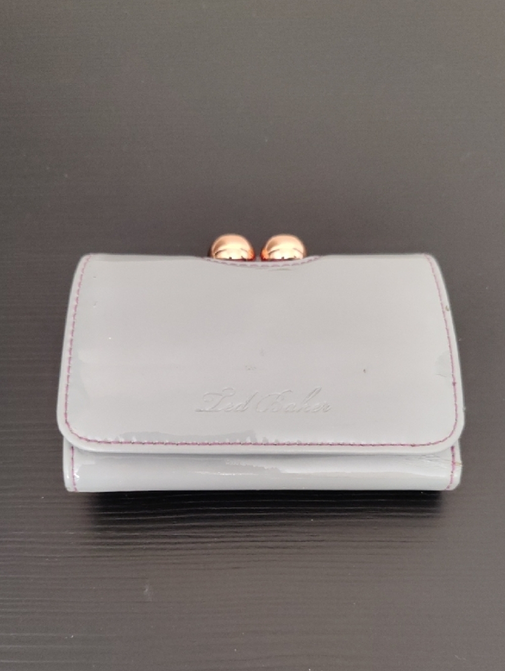 Ted Baker London Glossy Light Gray Wallet with Purple Gold Hardware - Picture 10 of 11